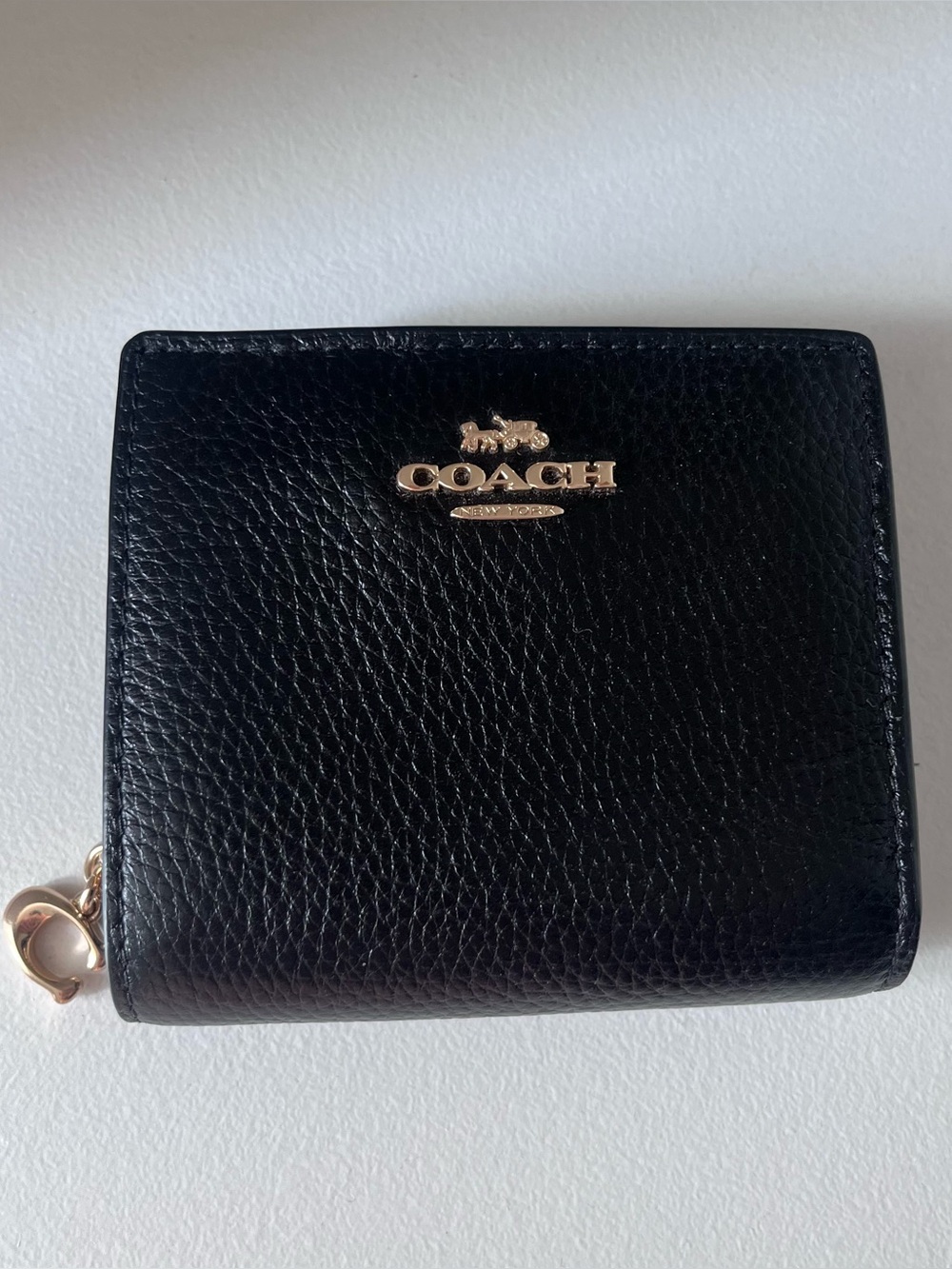Coach Black Pebbled Leather Zip Around Wallet with Gold Logo